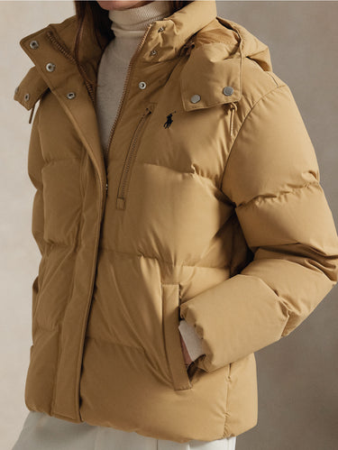 Matt gestepptes Daunenjacke in Kamel