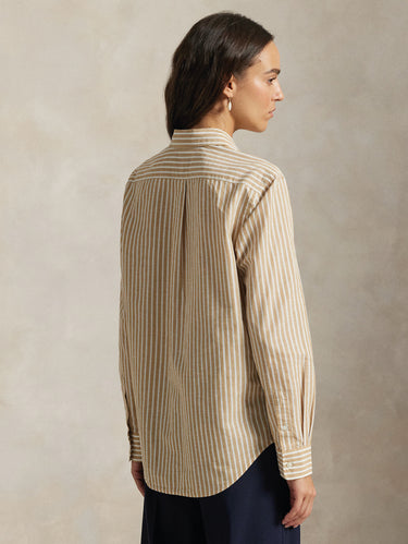 Classic Fit Shirt with Camel/White Stripes