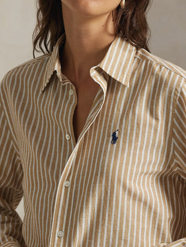 Classic Fit Shirt with Camel/White Stripes