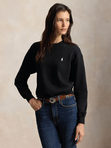 RALPH LAUREN-Felpa Girocollo in Jersey Lavato Nera-TRYME Shop