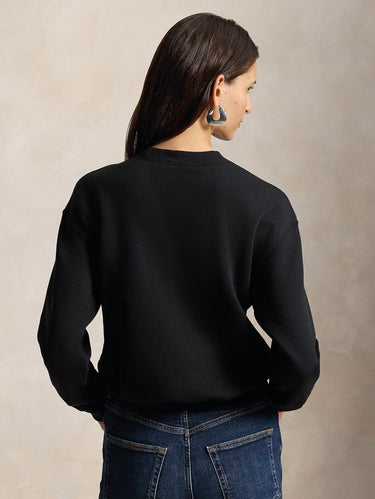 Black Crew-Neck Sweatshirt in Washed Jersey