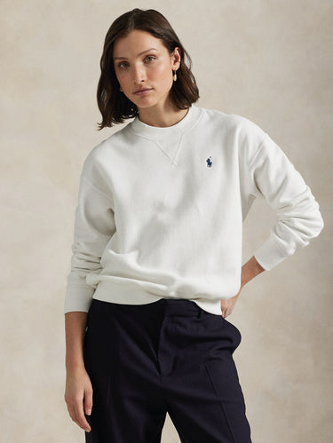 RALPH LAUREN-Felpa Girocollo in Jersey Lavato Bianco-TRYME Shop