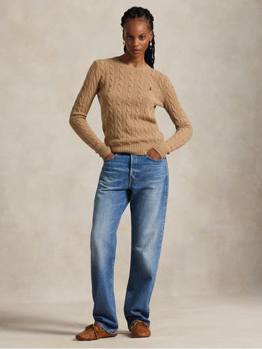 Camel Cashmere Blend Cable-Knit Sweater