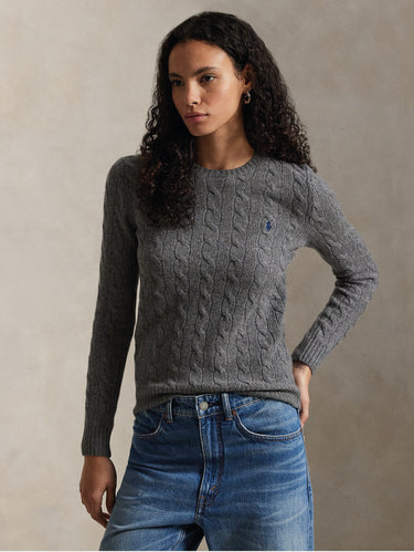 RALPH LAUREN-Maglia a Trecce in Misto Cashmere Grigio-TRYME Shop