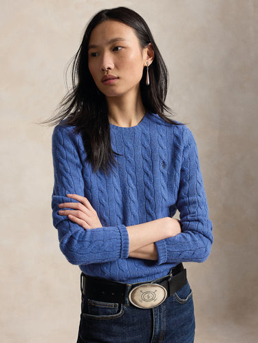 RALPH LAUREN-Maglia a Trecce in Misto Cashmere Cobalto-TRYME Shop
