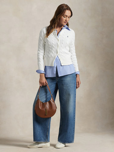 White Cotton Cable Knit Cardigan