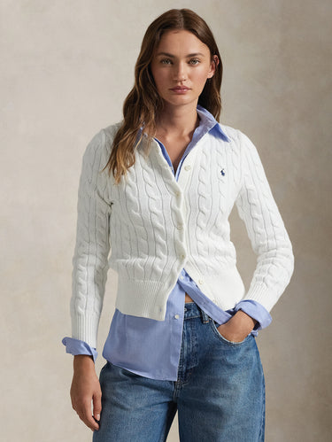 RALPH LAUREN-Cardigan in Cotone a Trecce Bianco-TRYME Shop