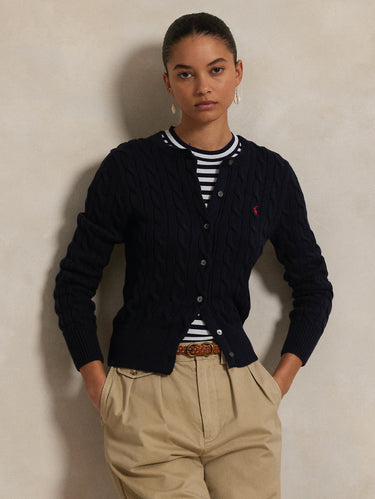 RALPH LAUREN-Cardigan in Cotone a Trecce Blu-TRYME Shop