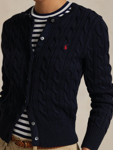 Blue Cotton Cable Knit Cardigan