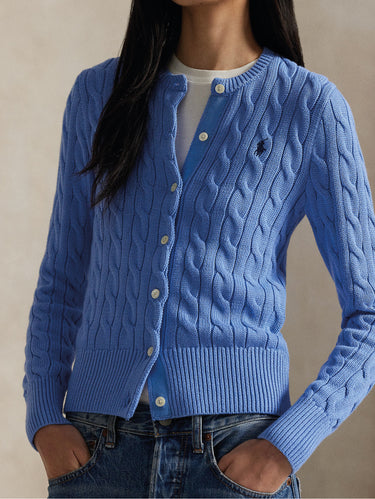 Light Blue Cotton Cable Knit Cardigan