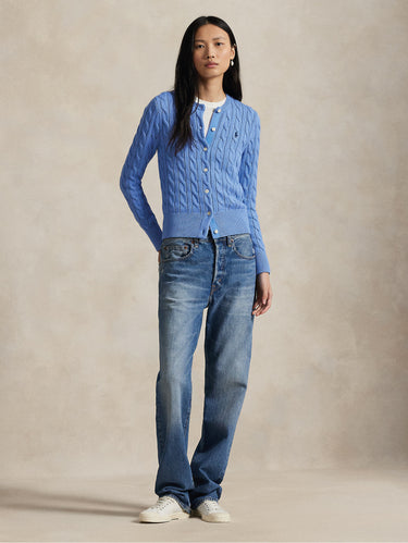 Light Blue Cotton Cable Knit Cardigan