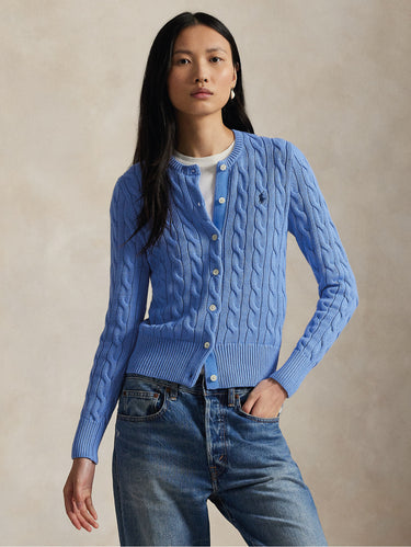 RALPH LAUREN-Cardigan in Cotone a Trecce Celeste-TRYME Shop
