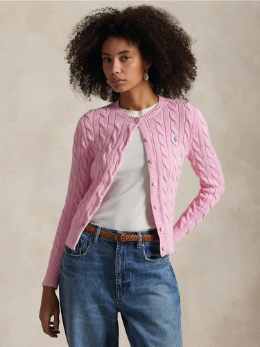 RALPH LAUREN-Cardigan in Cotone a Trecce Rosa-TRYME Shop