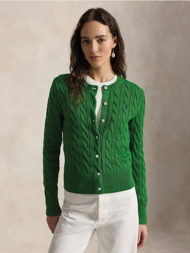 RALPH LAUREN-Cardigan in Cotone a Trecce Verde Fuji-TRYME Shop