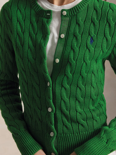 Cotton Cable Knit Cardigan Fuji Green