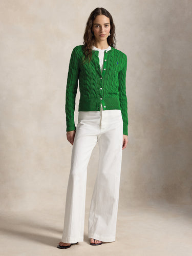 Cotton Cable Knit Cardigan Fuji Green