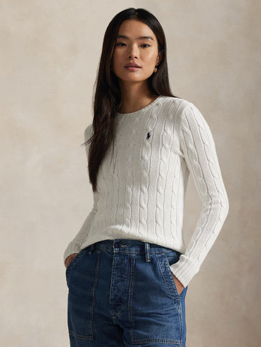 RALPH LAUREN-Maglia Girocollo in Cotone a Trecce Bianco-TRYME Shop