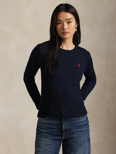 RALPH LAUREN-Maglia Girocollo in Cotone a Trecce Blu-TRYME Shop