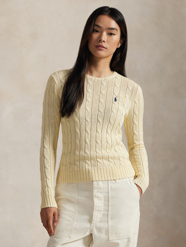 RALPH LAUREN-Maglia Girocollo in Cotone a Trecce Panna-TRYME Shop