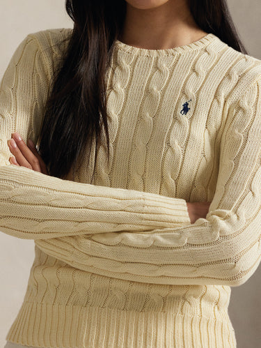 Maglia Girocollo in Cotone a Trecce Panna