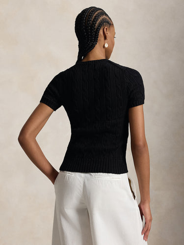 Maglia a Trecce con Maniche Corte Nero