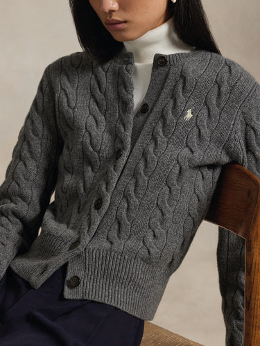 Grey Cashmere Blend Cable-Knit Cardigan