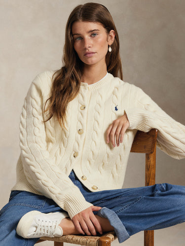 Cream Cashmere Blend Cable-Knit Cardigan