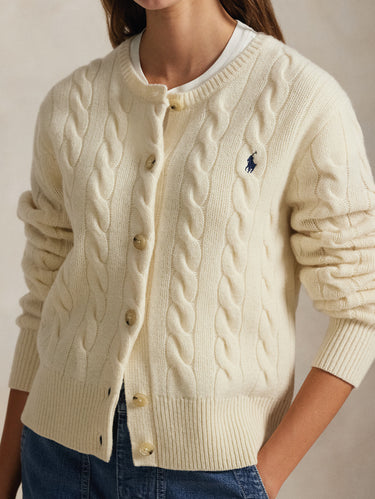 Cream Cashmere Blend Cable-Knit Cardigan