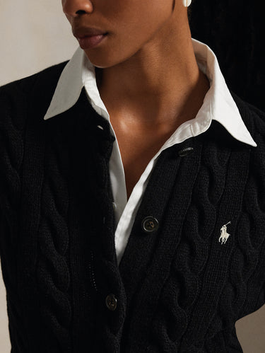 Cardigan Lavorato a Trecce in Misto Cashmere Nero