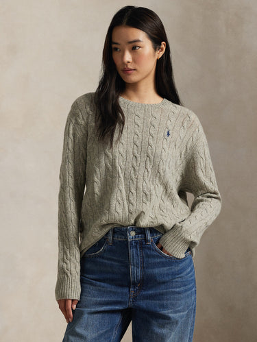RALPH LAUREN-Maglia a Trecce Relaxed Fit Grigio-TRYME Shop
