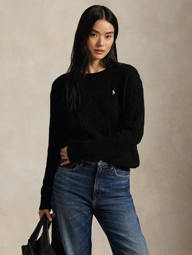 RALPH LAUREN-Maglia a Trecce Relaxed Fit Nero-TRYME Shop