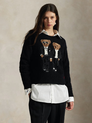 RALPH LAUREN-Maglia Girocollo con Due Polo Bear in Elegante Look Nero-TRYME Shop