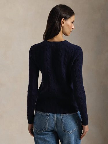 Maglia Linea Dritta a Trecce in Cashmere Blu
