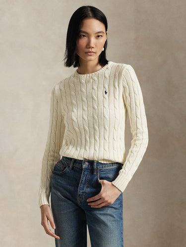 RALPH LAUREN-Maglia Linea Dritta a Trecce in Cashmere Crema-TRYME Shop