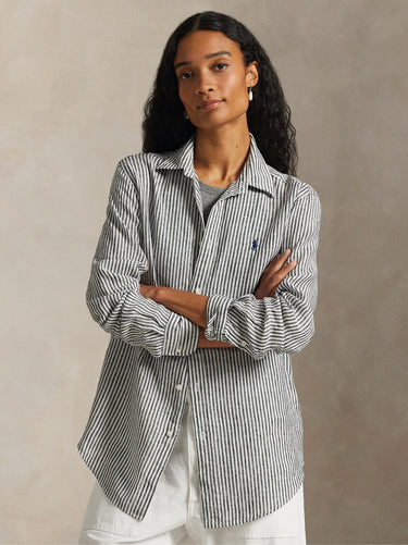 RALPH LAUREN-Camicia a Righe in Lino Classic Fit Nero/Bianco-TRYME Shop