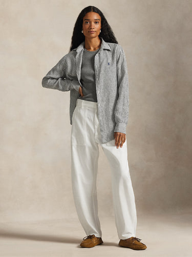 Striped Linen Classic Fit Shirt Black/White
