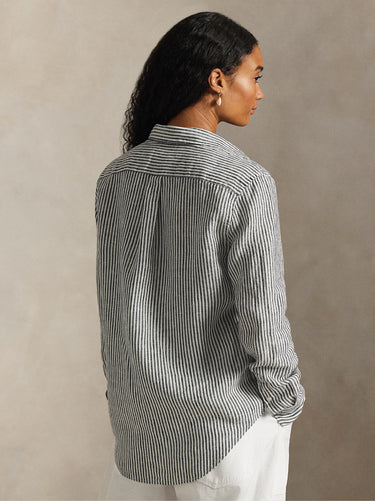 Striped Linen Classic Fit Shirt Black/White