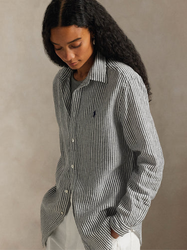 Striped Linen Classic Fit Shirt Black/White