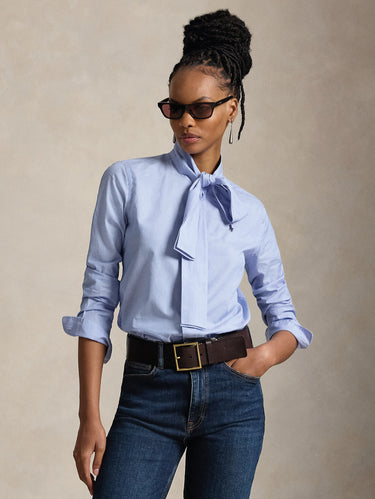 RALPH LAUREN-Camicia con Lacci sul Collo Blu-TRYME Shop