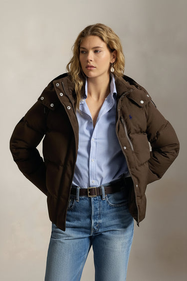 RALPH LAUREN-Piumino Trapuntato Opaco Crema Marrone-TRYME Shop