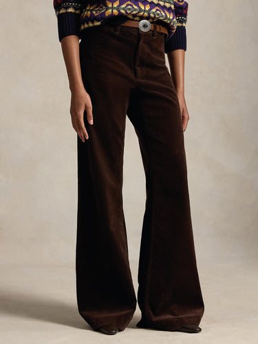 RALPH LAUREN-Pantaloni Flare in Velluto a Coste Beaton Marrone-TRYME Shop