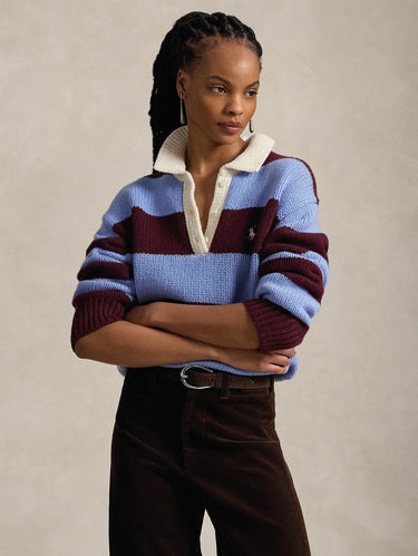 RALPH LAUREN-Maglione Stile Polo Da Rugby a Righe Marrone/Blu-TRYME Shop