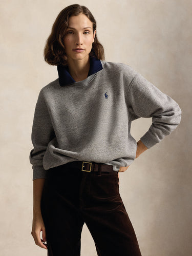 RALPH LAUREN-Felpa Gircollo con Collo Polo Applicato Grigio-TRYME Shop