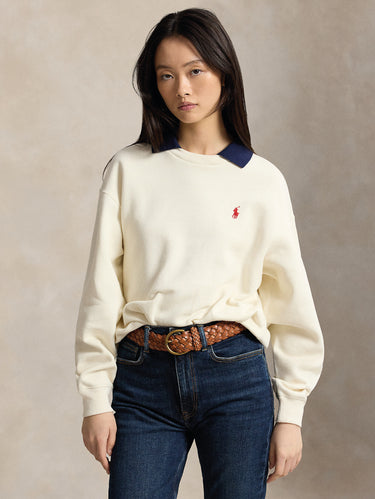 RALPH LAUREN-Felpa Gircollo con Collo Polo Applicato Crema-TRYME Shop