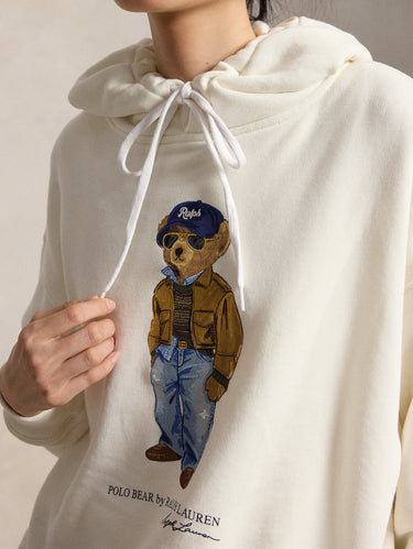 Cream Hooded Sweatshirt with Polo Bear Print