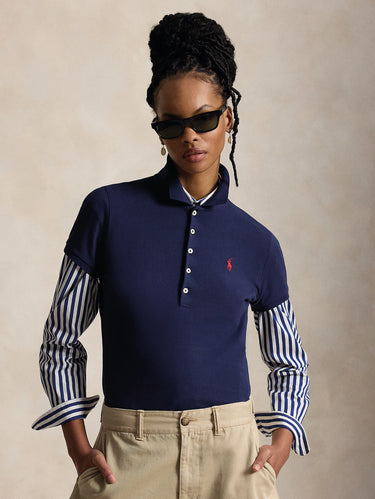 RALPH LAUREN-Polo Manica Corta Slim Fit Navy Blu-TRYME Shop