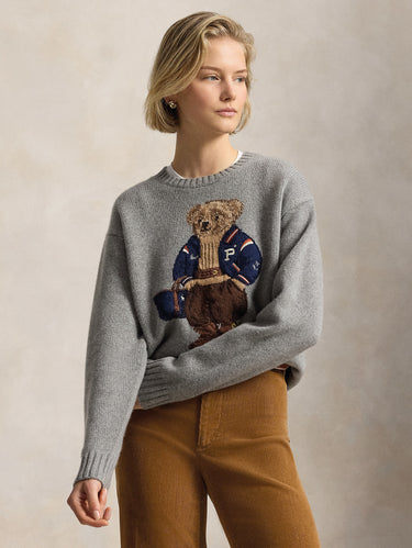 RALPH LAUREN-Maglione In Misto Lino e Cotone con Polo Bear Grigio-TRYME Shop