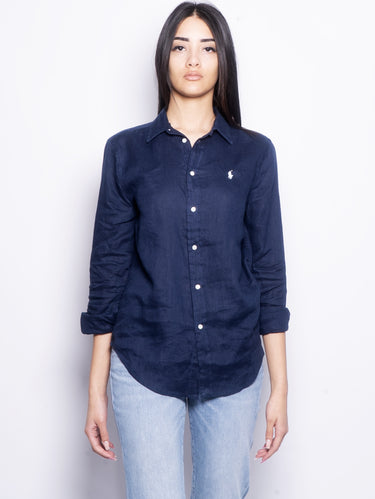 RALPH LAUREN-Camicia in Lino Over Blu-TRYME Shop