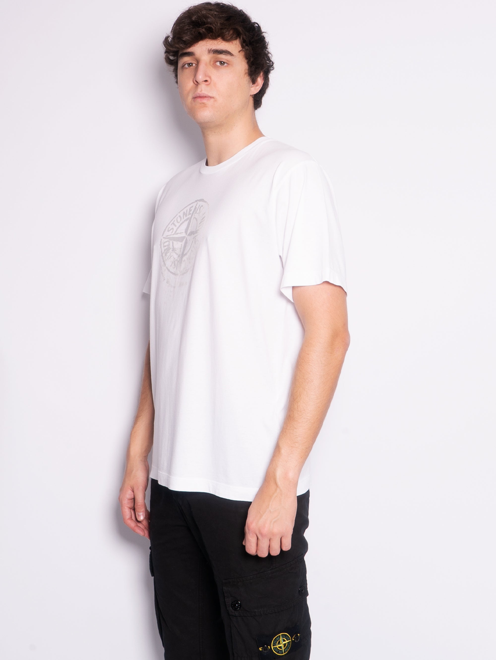 T-shirt Tinta in Capo con Logo Riflettente Bianco