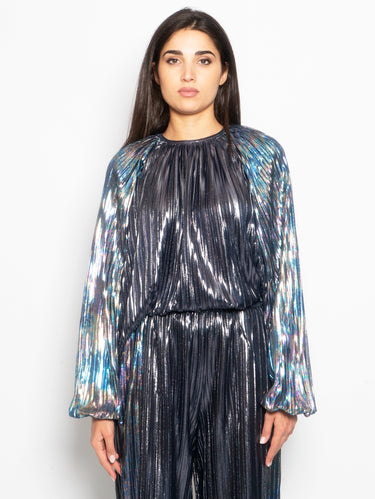SABINA MUSÁYEV-Top Girocollo in Maglia Laminata Plissé Metallo-TRYME Shop